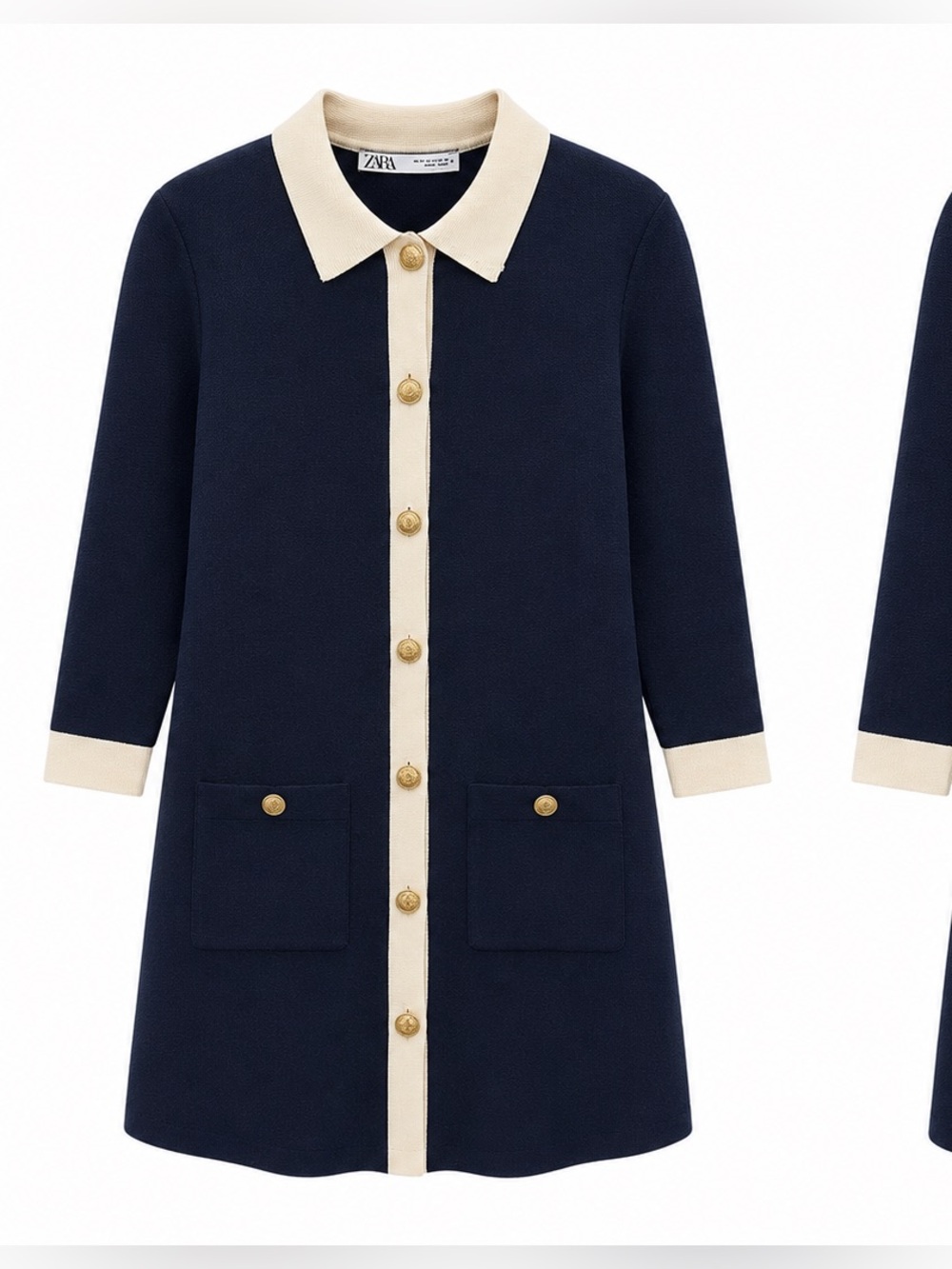 Zara Navy Coat with Cream Contrast Trim
